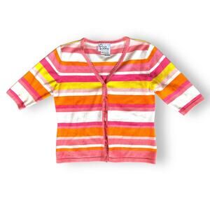 Vintage Lilly Pulitzer Cardigan Striped Top Sweater Pink Yellow S